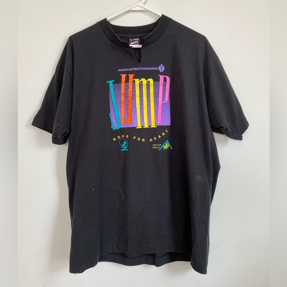 Vintage 90s Jump Rope For Heart T shirt USA Single Stitch Size XL Black Rare